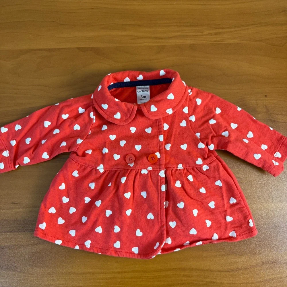 Carter's Baby Girl Red Heart Print Button Front Peplum Jacket 3M